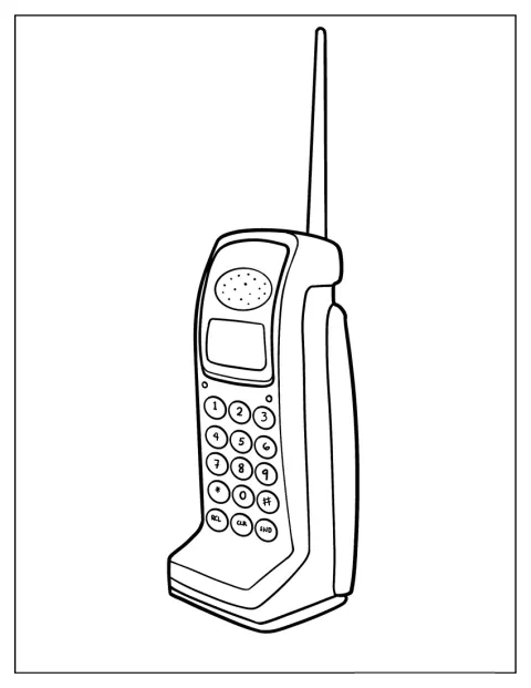 En stor, enkel mobiltelefon fra 80'erne står fremme.