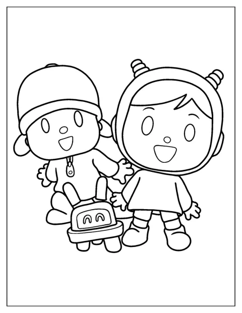 Pocoyo, Nina e Roberto sono insieme in una posa allegra.