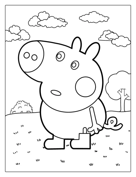 George Peppa Pigistä seisoo kuvassa.