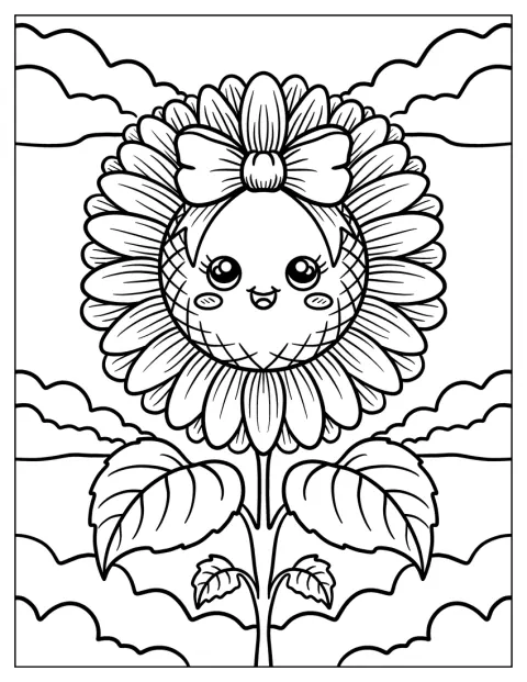 Un girasol de cara redonda tiene un tallo cubierto de hojas.