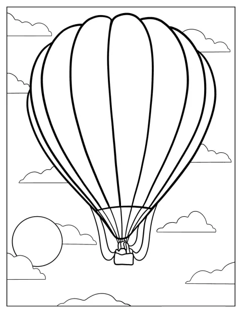 Obrys horkovzdušného balónu ukazuje koš i hořák.