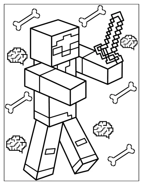 Uno zombie di Minecraft mostra il cervello.