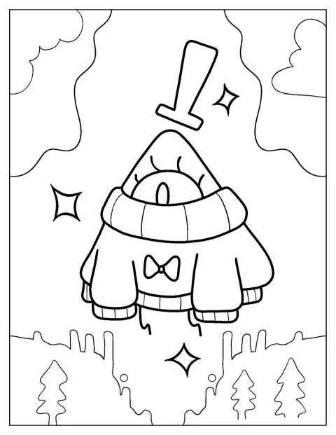 Bill Cipher, con aspecto adorable, lleva un jersey.