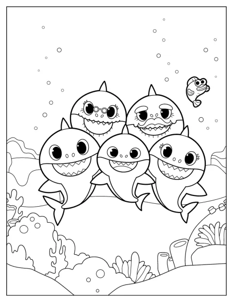 Rodina Baby Shark plave ve vodě s Williamem.