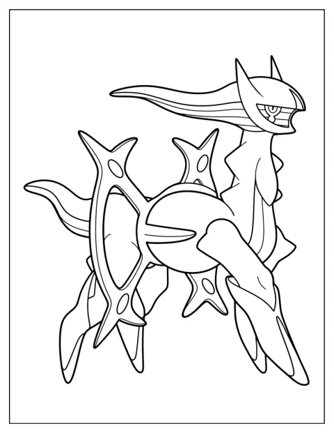 Arceus se tient majestueusement dans un décor épuré.