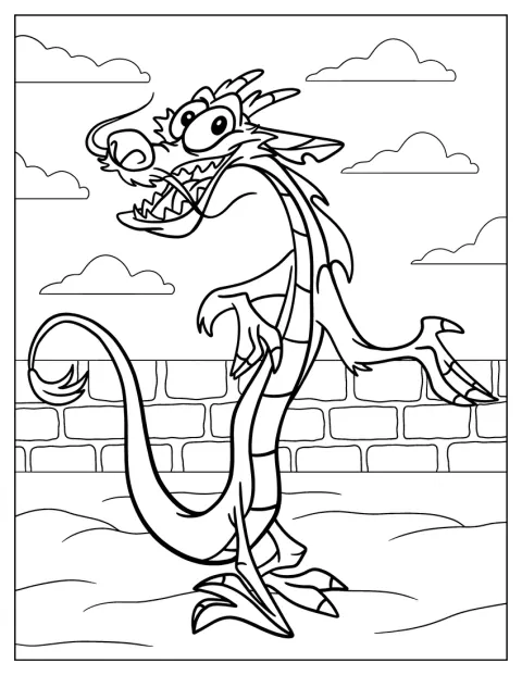 Mushu, a kis sárkány részletgazdag pikkelyekkel látható.
