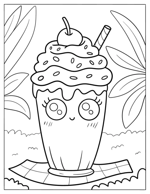 Ein niedlicher Milchshake ist mit Streuseln und einer Kirsche dekoriert.