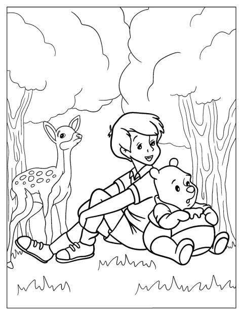 Christopher Robin está junto de Winnie the Pooh.