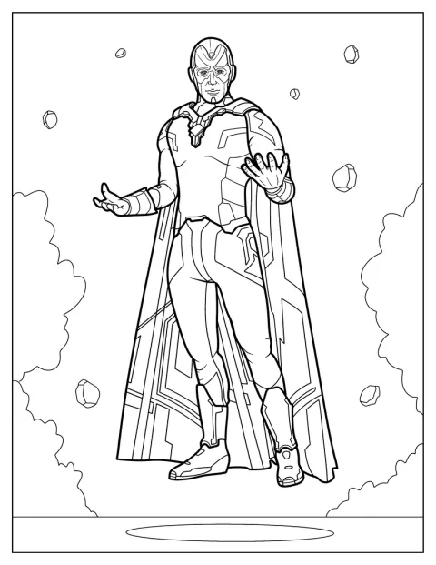 Vision posa con il suo costume da supereroe.