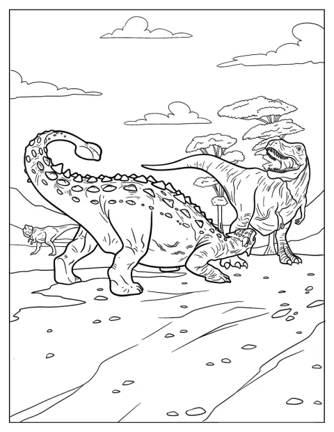 Un Ankylosaurus realistico affronta un T-Rex.