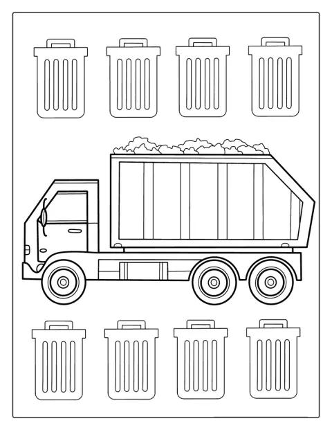 Un camion poubelle apparaît sous forme de contour facile à reconnaître.