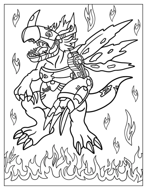 Digimon Coloring Page Of Metalgreymon Roaring