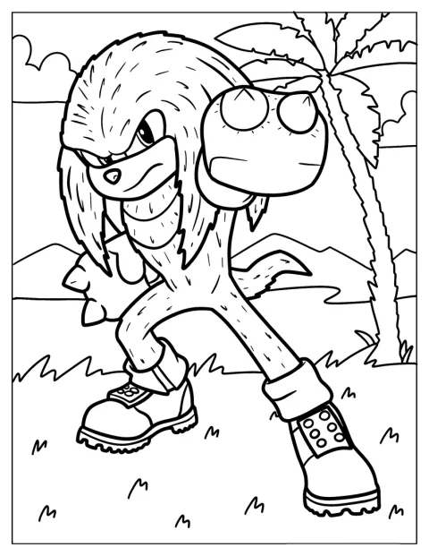 Sulla spiaggia, Knuckles è in piedi e guarda davanti a sé.