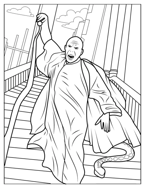 Voldemort míří hůlkou a sesílá mocné kouzlo.
