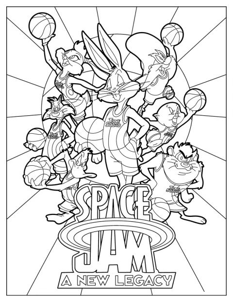 De Tune Squad staat afgebeeld op een Space Jam-poster.