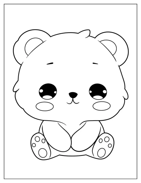 Ein niedlicher Bär im Kawaii-Stil blickt fröhlich nach vorn.