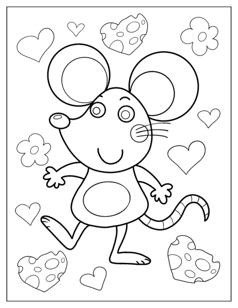 Une souris de dessin animé souriante regarde devant elle.