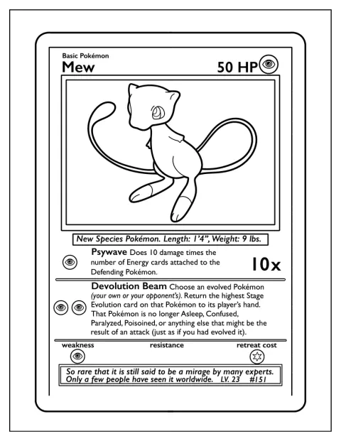 A carta Pokémon mostra Mew e o movimento Psywave.