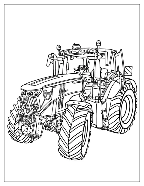 Ciągnik John Deere do upraw rzędowych jedzie przez gospodarstwo.