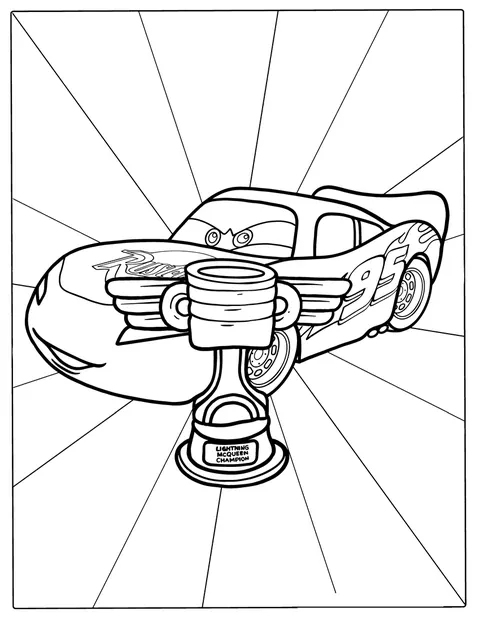Lightning McQueen With Piston Cup Trophy Coloring Page