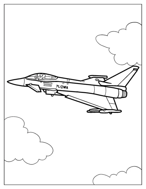 Un Eurofighter Typhoon è mostrato con linee semplici, adatte ai più piccoli.