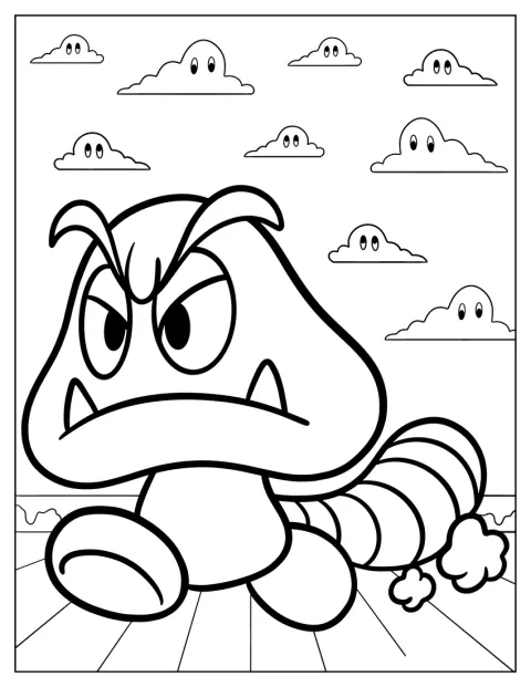 En søt Goomba med hale løper av gårde.