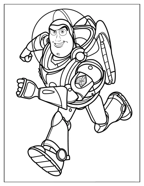 Buzz Lightyear corre con su traje espacial.