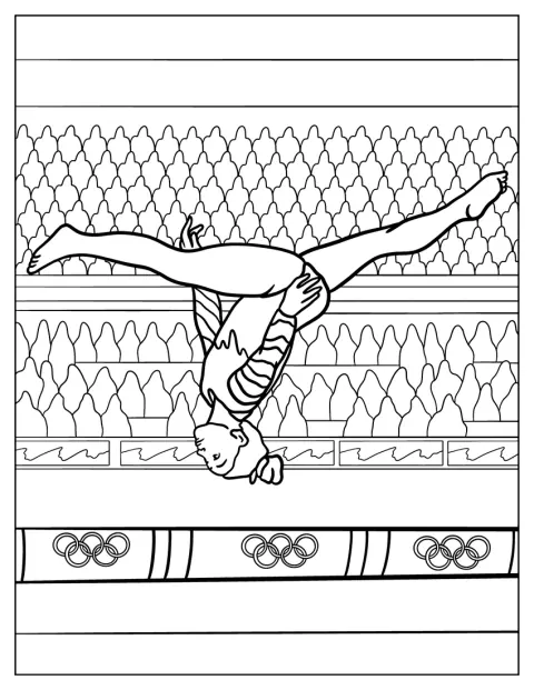 O gimnastă sare în aer și execută un șpagat.