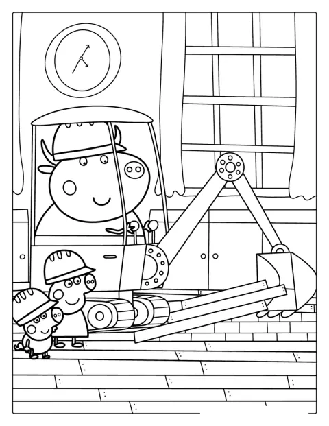 Peppa und George helfen Herrn Bulle in seinem Bagger.