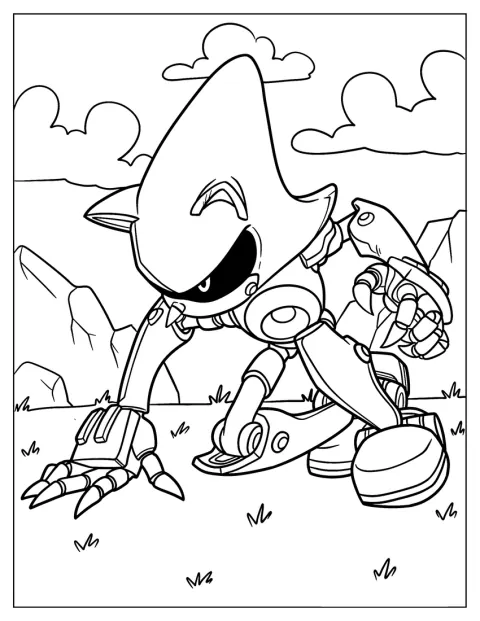 Metal Sonic pochyla się i przygotowuje do startu.
