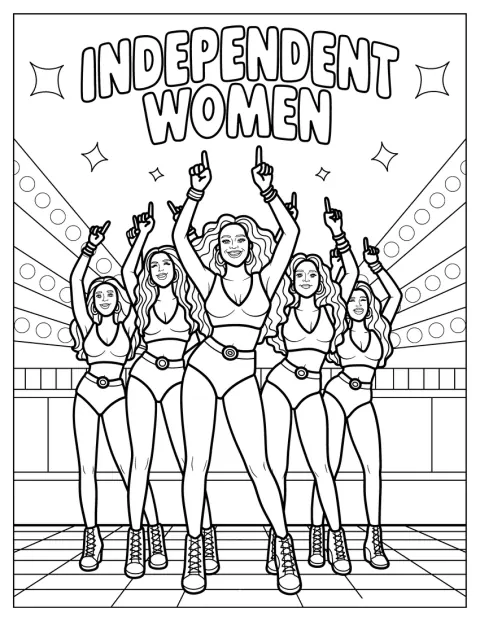 Beyoncé Coloring Page Leading Powerful Dance Crew With ‘Independent Women’ Banner
