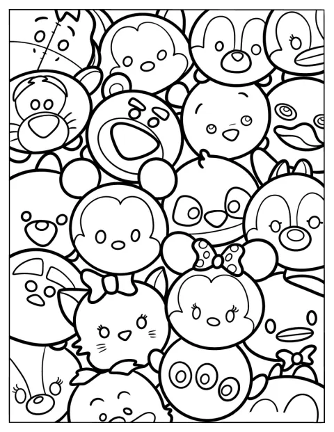 Full Page Mini Tsum Tsum Coloring Page Pile