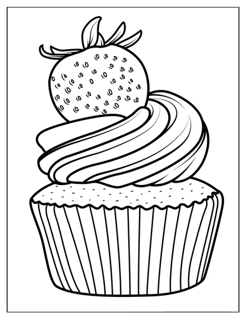 Cupcake s polevou je ozdobený jahodou.