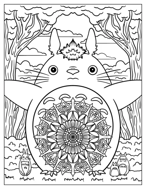 O mandală cu detalii elaborate îl înfățișează pe Totoro în centru.