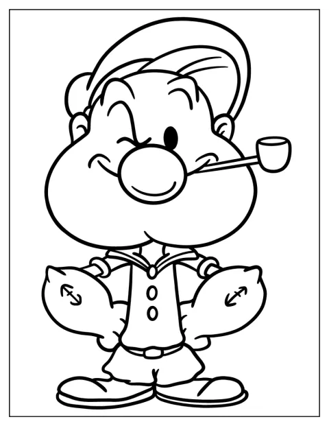 Popeye er tegnet som en liten, søt chibi-figur.