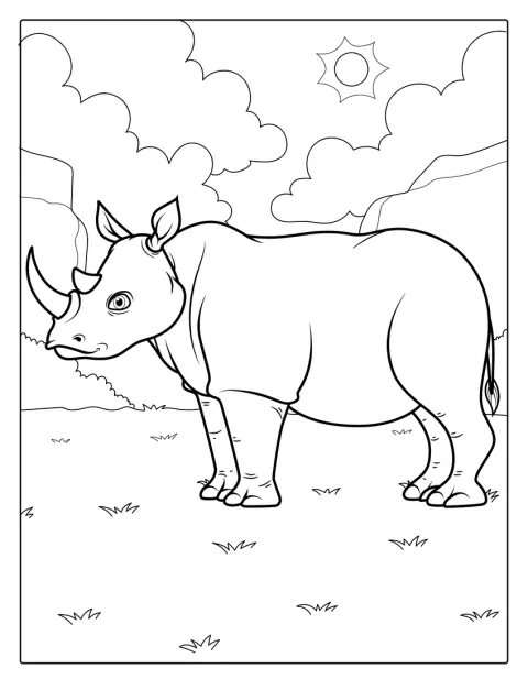 Un rhinocéros d’Afrique évolue dans son habitat naturel.