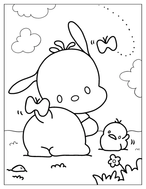 ポチャッコのしっぽには、かわいいリボンがついています。