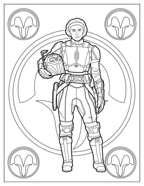 Bo-Katan Kryze ține coiful Mandalorian în mâini.