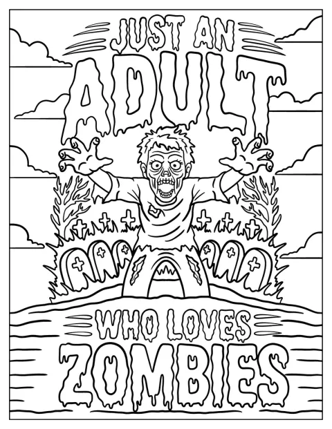 Uno zombie buffo emerge dalla tomba sotto la scritta «Solo un adulto che ama gli zombie».