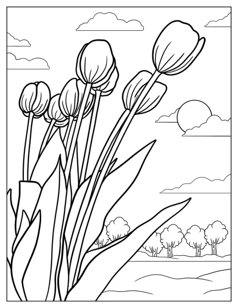 Tulipány kvetou volně v přírodě mezi trávou.