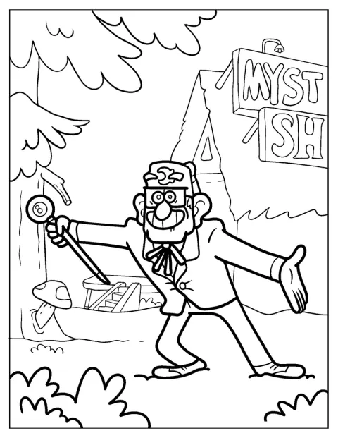 Grunkle Stan Pines steht in Gravity Falls und blickt nach vorn.
