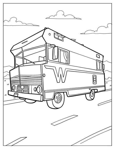 En enkel 1968 Winnebago F17-autocamper står parkeret.