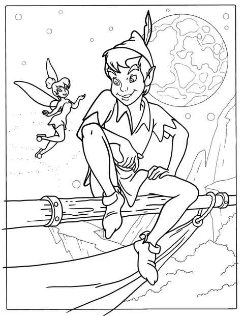 Peter Pan stă lângă Tinker Bell.
