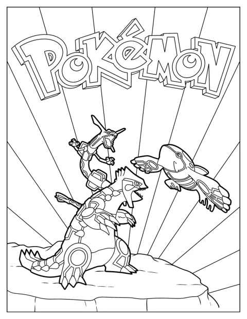 Kyogre kämpft mit Groudon und Rayquaza.
