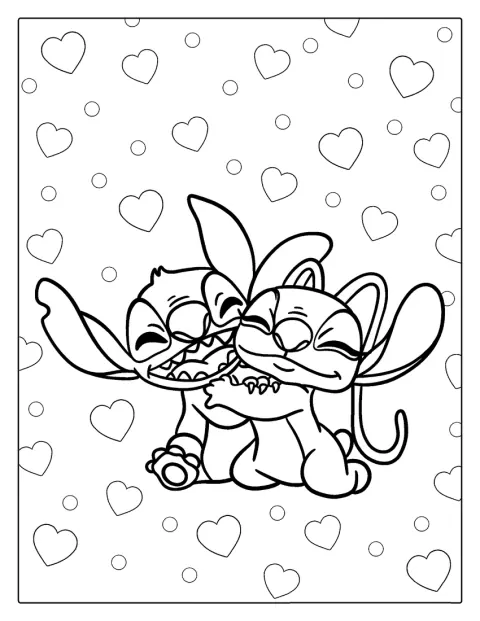 Stitch geeft Angel, Experiment 624, een stevige knuffel.
