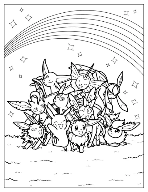 Uma seleção de Pokémon de diferentes espécies aparece em conjunto.
