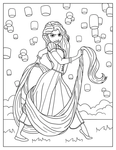 Disney Princess Coloring Page Of Rapunzel In Iconic Pose