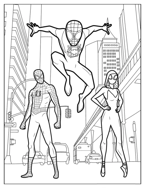 Alături de Spider-Man și Ghost Spider, Miles Morales apare într-o scenă de echipă.