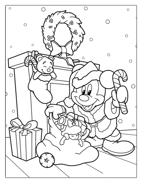 Mickey Mouse lleva un traje de Papá Noel para celebrar la Navidad.