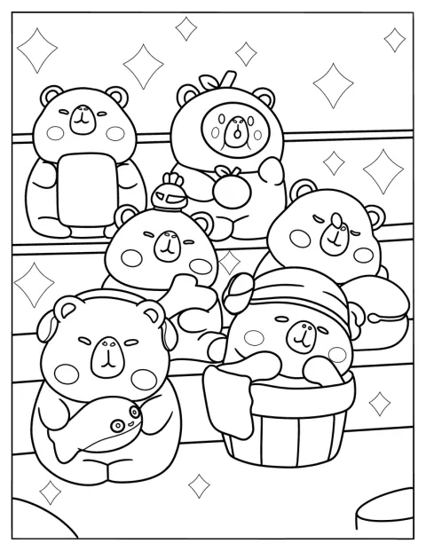 ちびキャラ風のカピバラが、気持ちよさそうに眠っています。